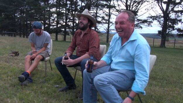 GOOD HUMOURED: Barnaby Joyce enjoys a cold one with Clancy Overell, the editor of the Betoota Advocate.