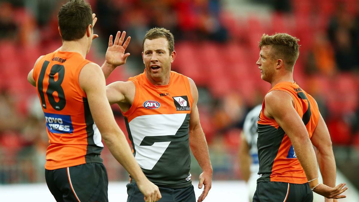Sweet sixteen: Three-time premiership winner Steve Johnson has resigned with the GWS for the 2017 AFL season, which will mark the veteran's 16th season in the AFL. Picture: Getty Images/Mark Nolan