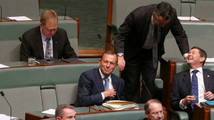 Mr Chester handed Tony Abbott a Nationals membership form. Photo: Alex Ellinghausen