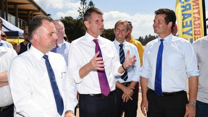 Premier Mike Baird at Terrigal Surf Lifesaving Club as part of his election campaign tour around New South Wales. Picture by Brendan Esposito. 19 March 2015.