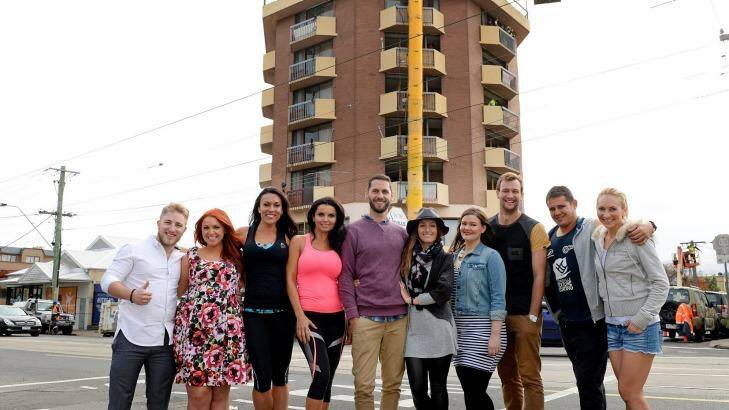 Contestants primed for action outside the eight-storey Blocktagon. Photo: Martin Philbey