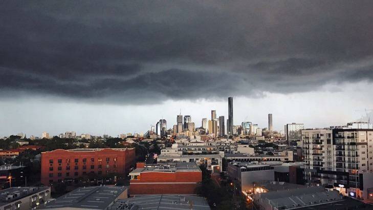Heavy storm clouds moved over Brisbane on Saturday.  Photo: Twitter @JamesFewtrell