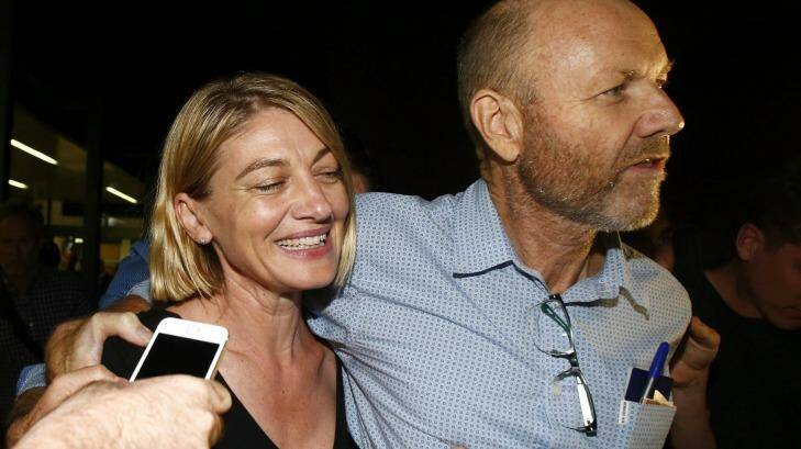 60 Minutes television presenter Tara Brown and producer Stephen Rice back in Sydney after their release from a Lebanon jail.  Photo: Daniel Munoz