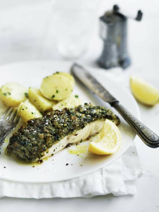 Neil Perry's roast snapper with a herb crust <a href="http://www.goodfood.com.au/good-food/cook/recipe/roast-snapper-with-a-herb-crust-20120619-29txa.html?aggregate=518712"><b>(recipe here).</b></a> Photo: William Meppem