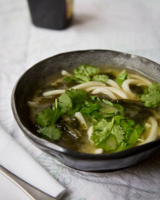 Frank Camorra's miso and wakame soup <a href=" http://www.goodfood.com.au/good-food/cook/recipe/miso-and-wakame-soup-20140616-3a7gx.html"><b>(recipe here).</b></a>