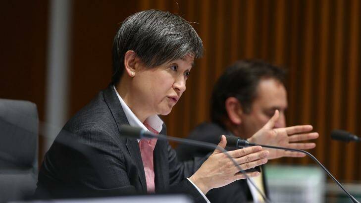 Senator Penny Wong questions the Department of Foreign Affairs and Trade secretary. Photo: Andrew Meares