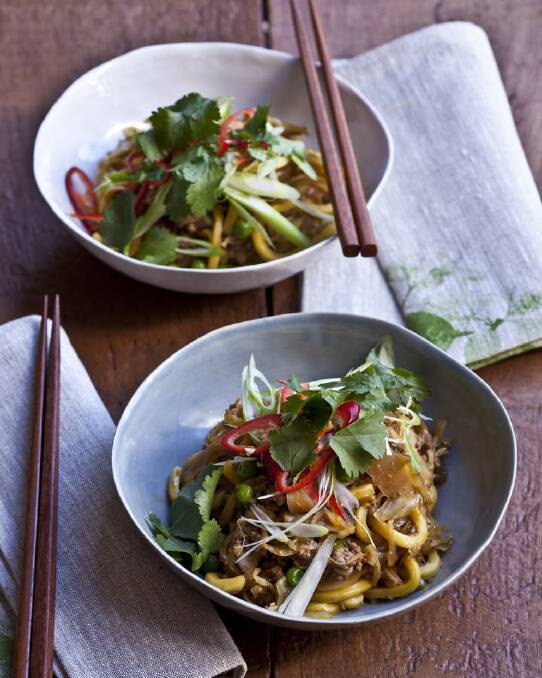Karen Martini's chow mein-style pork with cabbage, peas and Hokkien noodles <a href=" http://www.goodfood.com.au/good-food/cook/recipe/chow-meinstyle-pork-with-cabbag e-peas-and-hokkien-noodles-20121112-297dm.html"><b>(recipe here).</b></a> Photo: Marina Oliphant