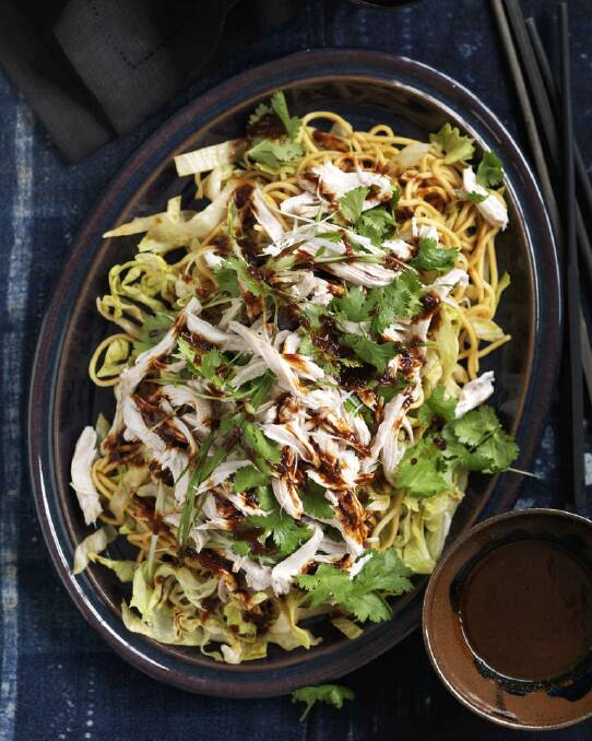 Neil Perry's chicken and noodle salad with spicy sesame dressing <a href="http://www.goodfood.com.au/good-food/cook/recipe/chicken-and-noodle-salad-with-spicy-sesame-dressing-20120227-29u2h.html"><b>(recipe here).</b></a> Photo: William Meppem