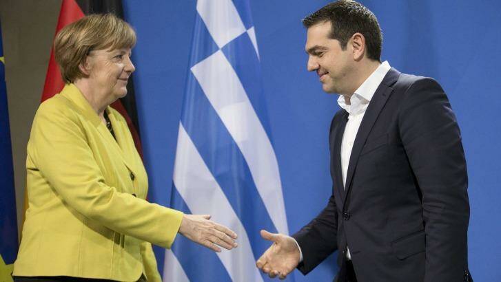 Forced smiles: German Chancellor Angela Merkel and Greek Prime Minister Alexis Tsipras are still far from seeing eye-to-eye. Photo: Hannibal Hanschke