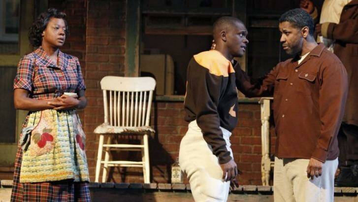 Viola Davis, Chris Chalk and Denzel Washington in the Broadway revival of <i>Fences</i>. Photo: Broadway.com