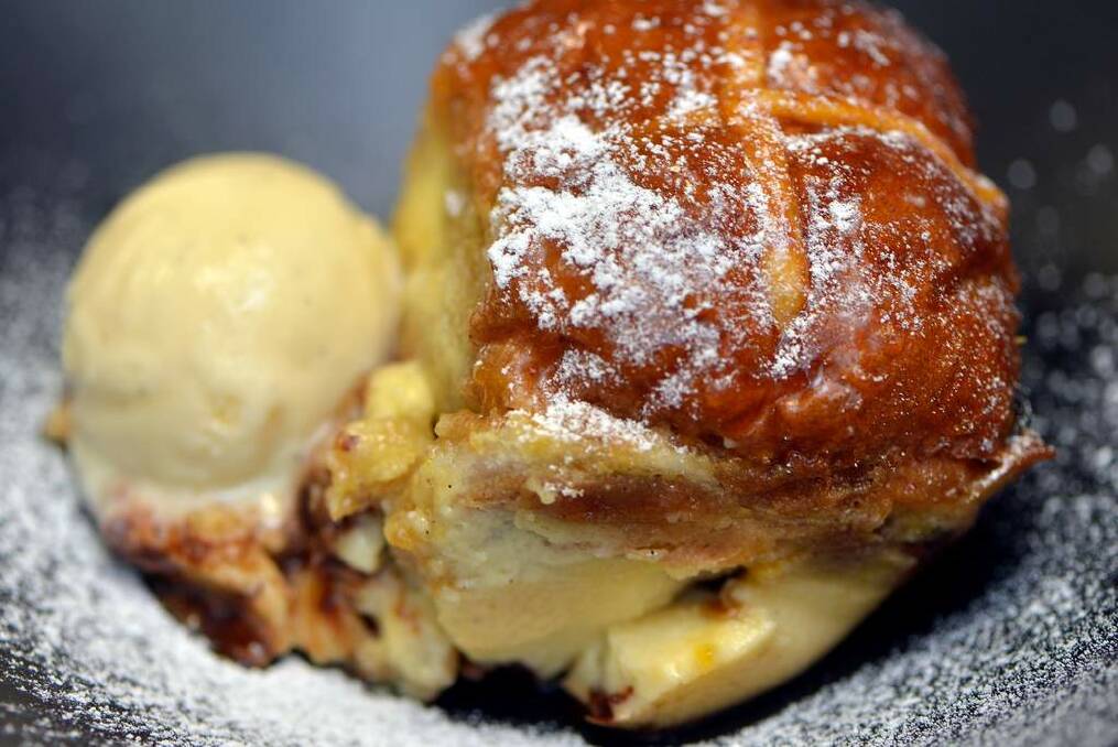Hot cross bun, bread & butter pudding. Photo: Joe Armao