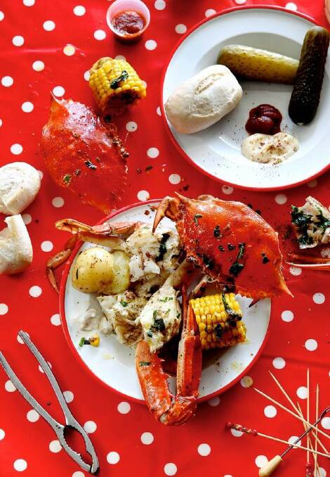 Crab boil <a href="http://www.goodfood.com.au/good-food/cook/recipe/crab-boil-20140123-31atb.html?aggregate=518712"><b>(recipe here).</b></a> Photo: Edwina Pickles