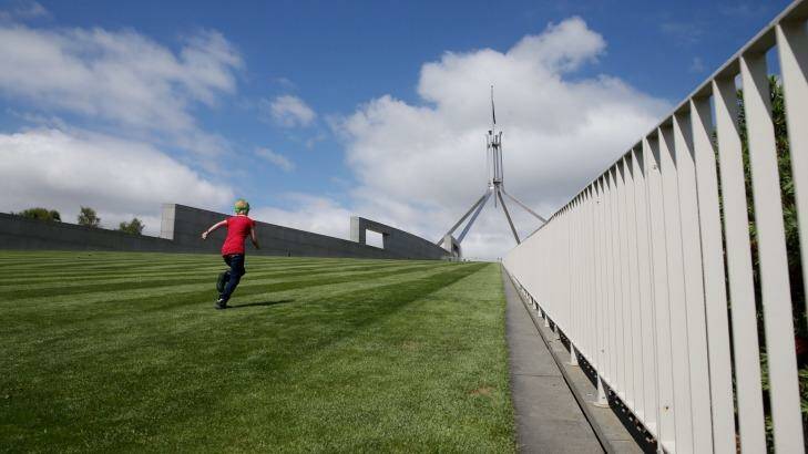 A new fence will cut across the lawns at the front of Parliament House. Photo: Andrew Meares