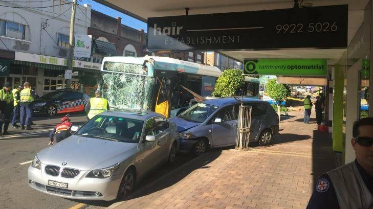 The bus crashed into a number of cars on Miller Street in Cammeray. Photo: Michael O'Reilly