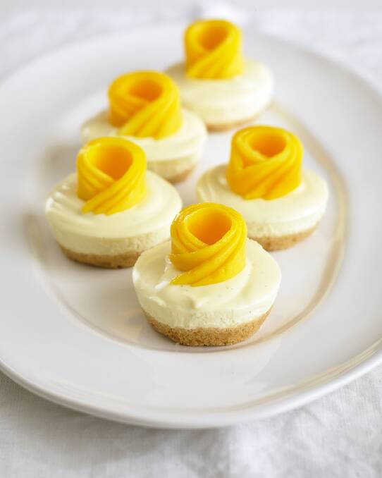 Chilled lime and mango cheesecakes <a href="http://www.goodfood.com.au/good-food/cook/recipe/chilled-lime-and-mango-cheesecakes-20130725-2qlgz.html"><b>(Recipe here).</b></a>