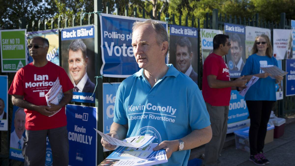 Riverstone MP Kevin Conolly campaigning at Quakers Hill East.