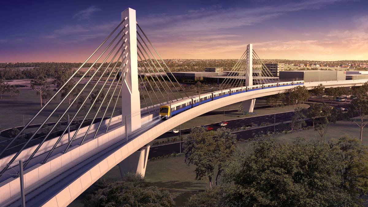 Artist's impression of the North West Rail Link skytrain and Windsor Road Bridge. Picture courtesy of Transport for NSW