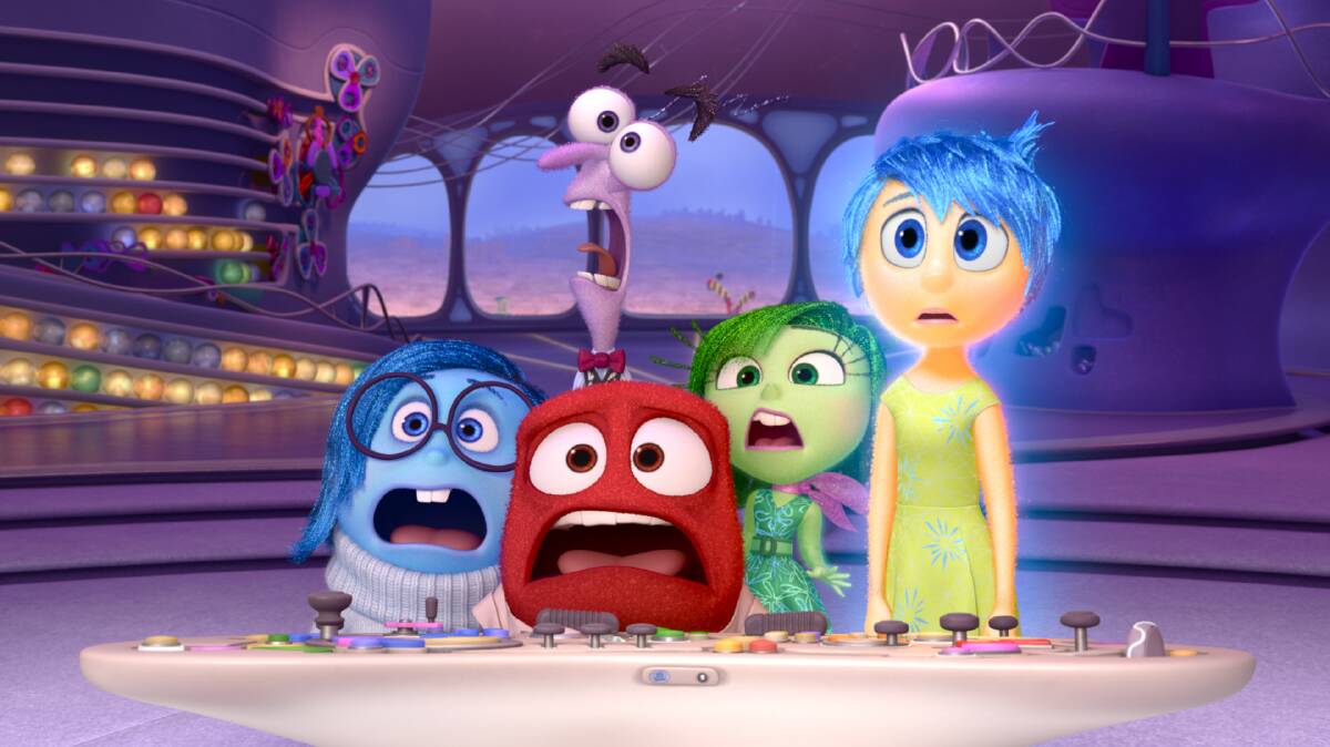 Inside Out: The five primary emotions of of 11-year-old Riley — Joy (Amy Poehler), Sadness (Phyllis Smith), Fear (Bill Hader), Anger (Lewis Black) and Disgust (Mindy Kaling) — govern her mind by their reactions to the things happening in her world.