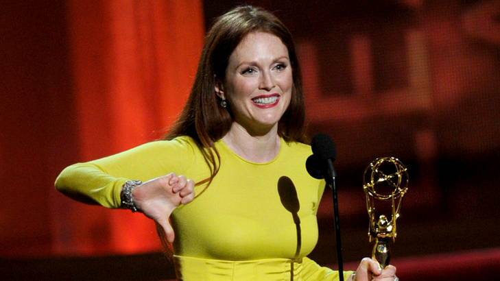 Thumbs down for Australia's chances ... Julianne Moore accepts her Emmy to beat out Kidman.