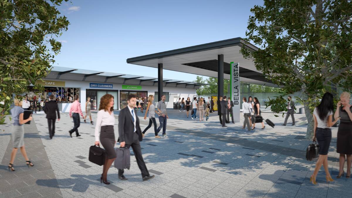 Artist's impression: Bella Vista Station street level. There will be a train every five minutes from this station. (Supplied image)